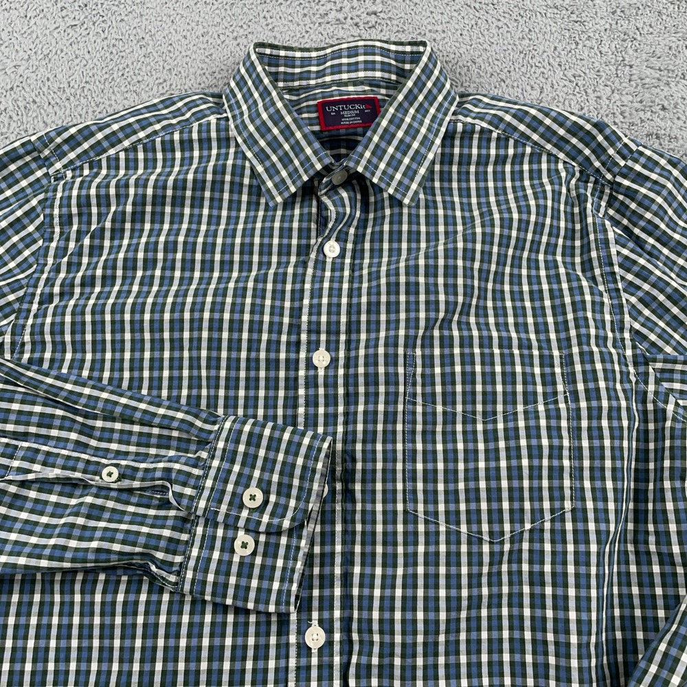 UNTUCKit Shirt Mens Medium Blue Green Gingham Rocchetta Slim Fit Button Down